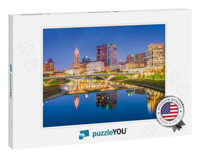 Columbus, Ohio, USA Skyline on the River At Dusk... Jigsaw Puzzle