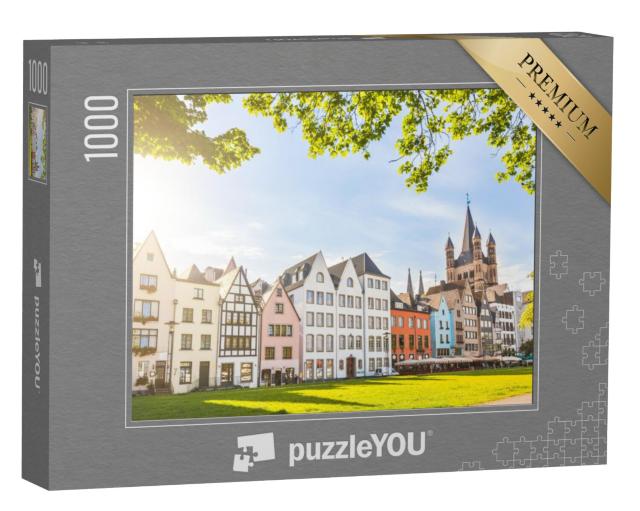 Puzzel 1000 stukjes „Kleurrijke huizen en een groen park in Keulen, Duitsland“