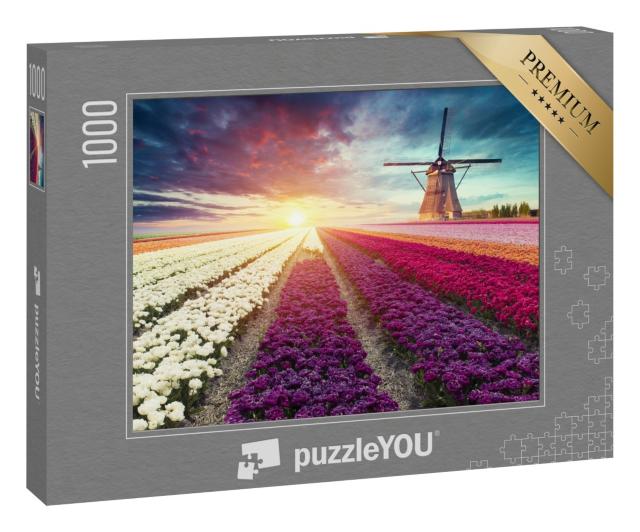 Puzzle 1000 Teile „Holländische Landschaft mit Windmühle und Tulpen“
