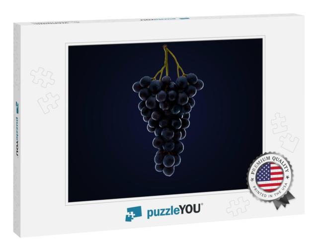 Dark Bunch of Grape on Black & Blue Isolated Background... Jigsaw Puzzle