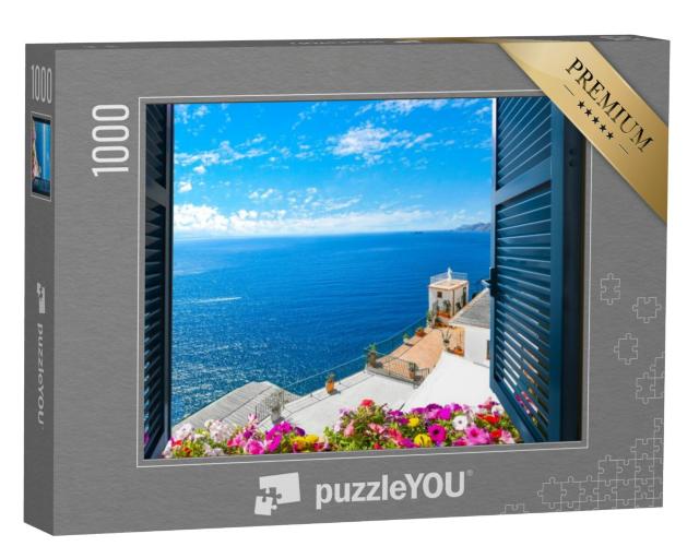 Puzzel 1000 stukjes „Uitzicht vanuit het raam op de Middellandse Zee, Sorrento, Italië“