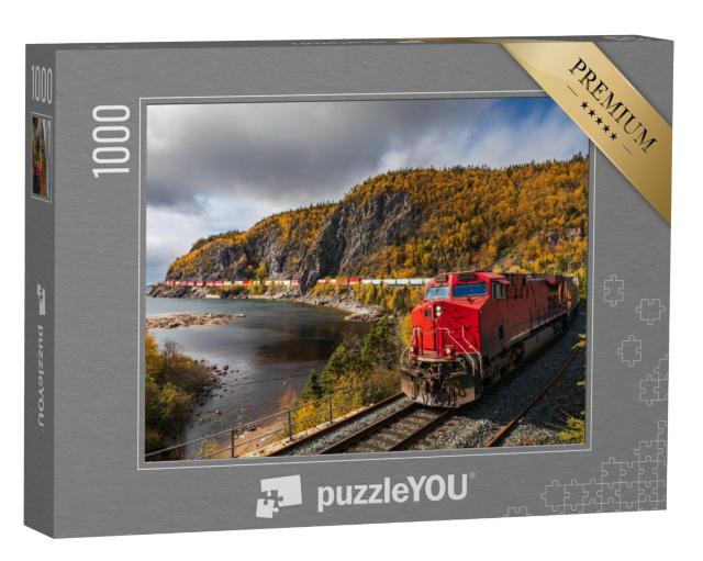 Puzzel 1000 stukjes „Een goederentrein vervoert goederencontainers door het platteland“