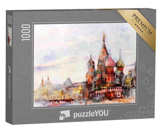 Puzzel 1000 stukjes „Aquarel van Moskou bij zonsondergang“