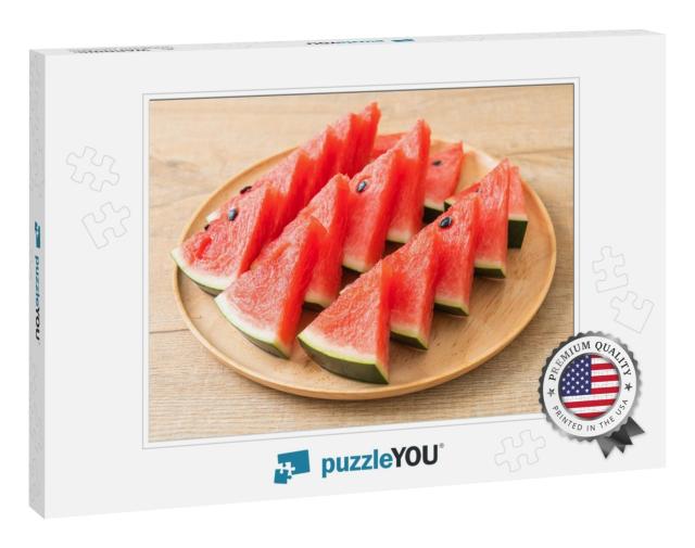 Fresh Watermelon Sliced on Wooden Plate... Jigsaw Puzzle