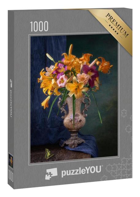 Puzzle 1000 Teile „Stilleben mit gelben Lilien und Taglilienblüten“