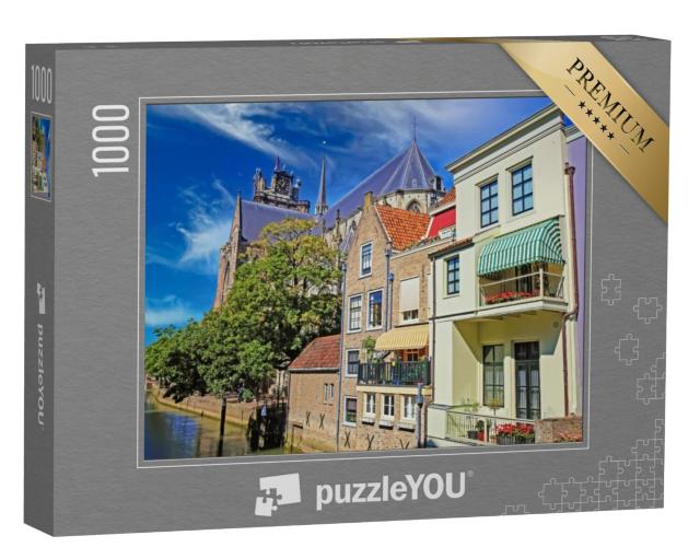 Puzzel 1000 stukjes „Prachtige gracht in Dordrecht met woongebouwen aan het water“