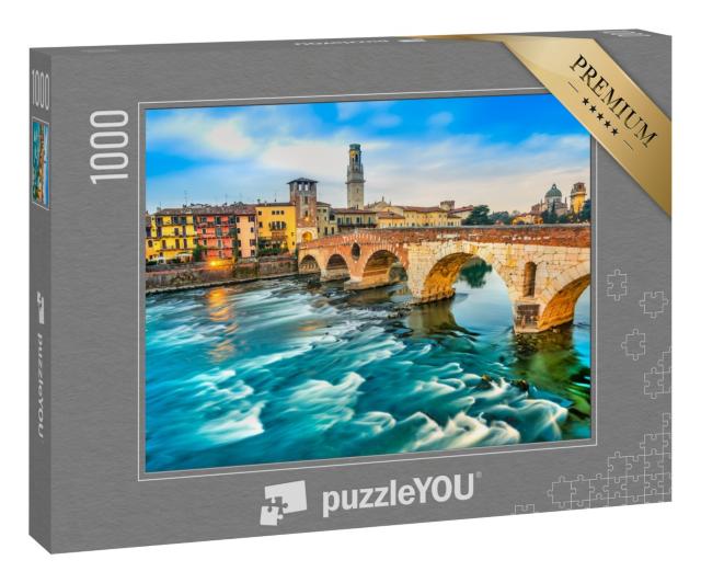 Puzzle 1000 Teile „Etsch und Ponte di Pietra in Verona, Italien“