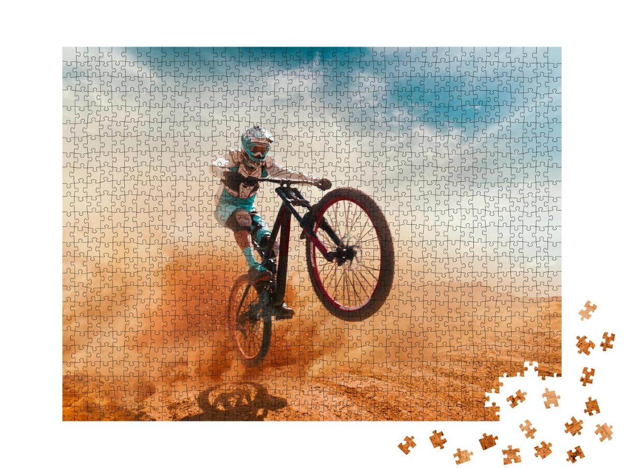 Puzzle 1000 Teile „Radfahrer im Wüstenstaub“