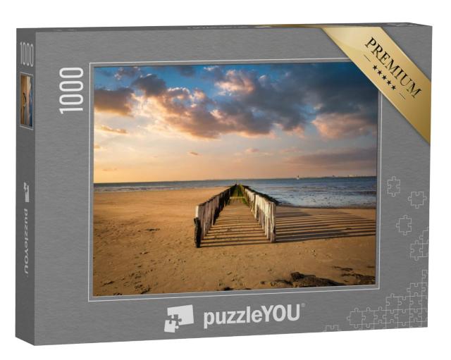 Puzzel 1000 stukjes „Het strand in het Nederlandse dorp Breskens op een warme zomerdag bij eb.“