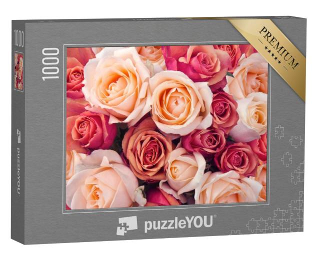 Puzzel 1000 stukjes „Roze, oranje en perzikkleurige rozen“