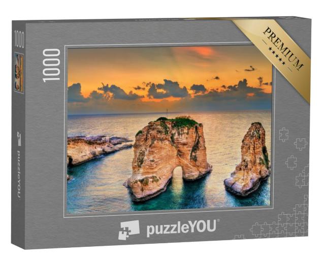 Puzzel 1000 stukjes „Raouche of Duivenrotsen bij zonsondergang, Beiroet, Libanon“