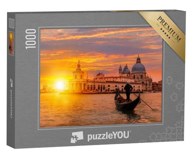 Puzzel 1000 stukjes „Gondelier met gondel op een kanaal, Venetië, Italië“