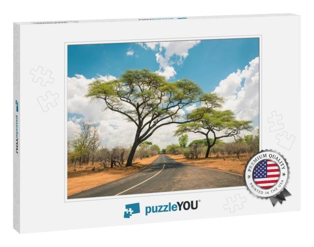 African Landscape with Empty Road & Trees in Zimbabwe - o... Jigsaw Puzzle