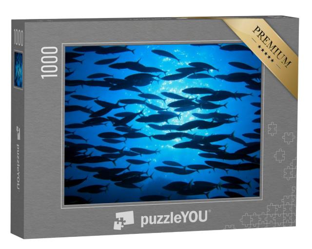 Puzzel 1000 stukjes „School vissen in het blauwe water van de oceaan“