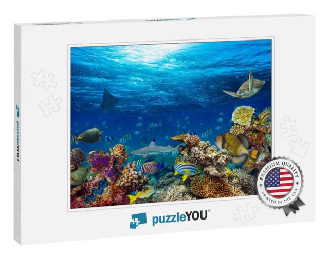 Underwater Coral Reef Landscape Background in the Deep Bl... Jigsaw Puzzle