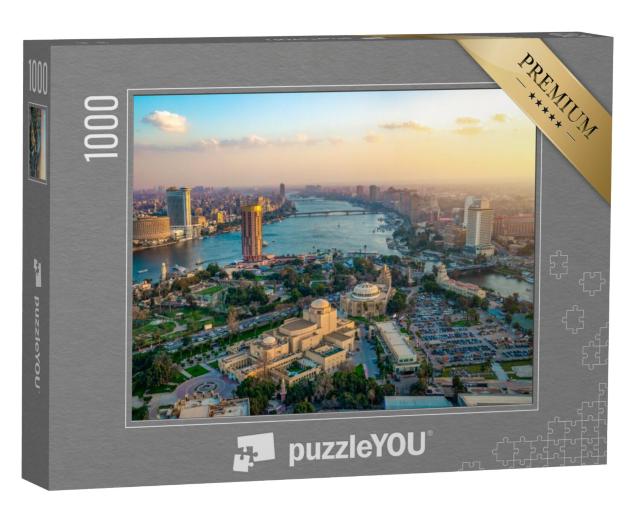 Puzzel 1000 stukjes „Panorama van het stadslandschap van Caïro bij zonsondergang, Egypte“