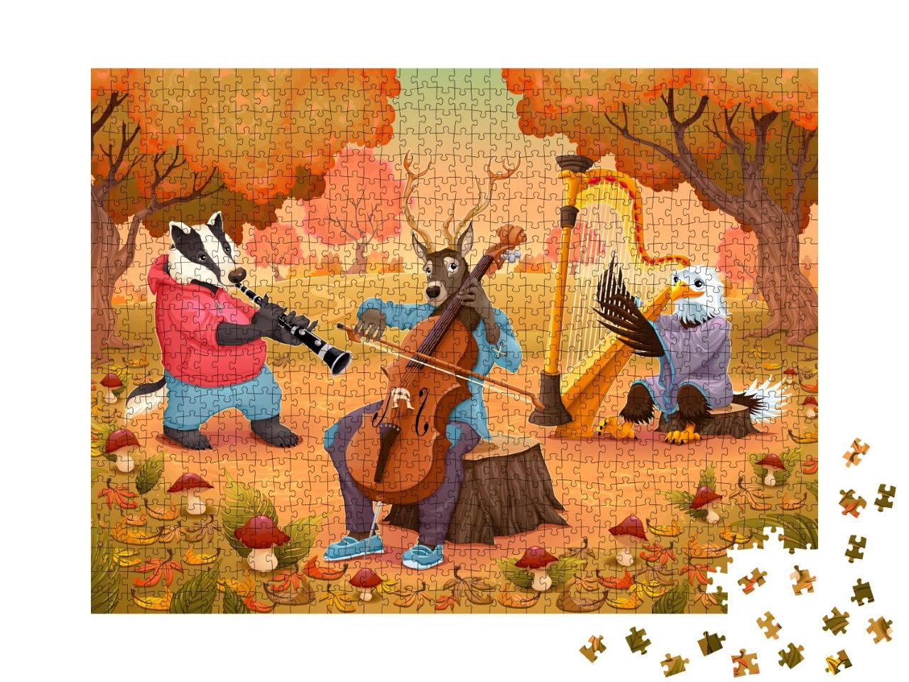 Puzzle 1000 Teile „Vektor-Illustration: Tierische musikanten im Wald“