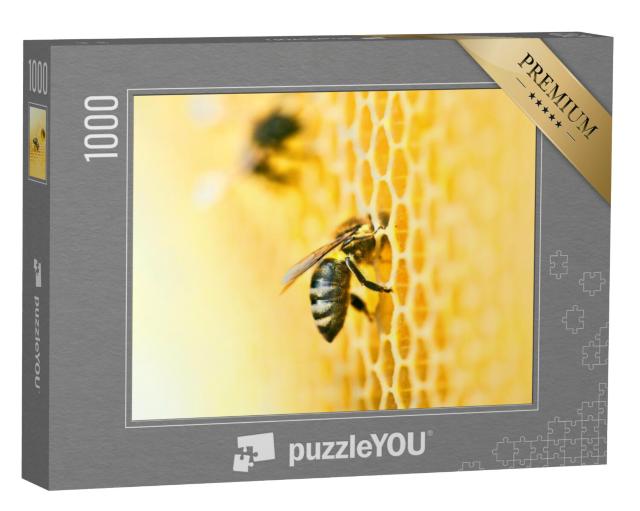 Puzzel 1000 stukjes „Een bijenkorf met honingraat en bijen“