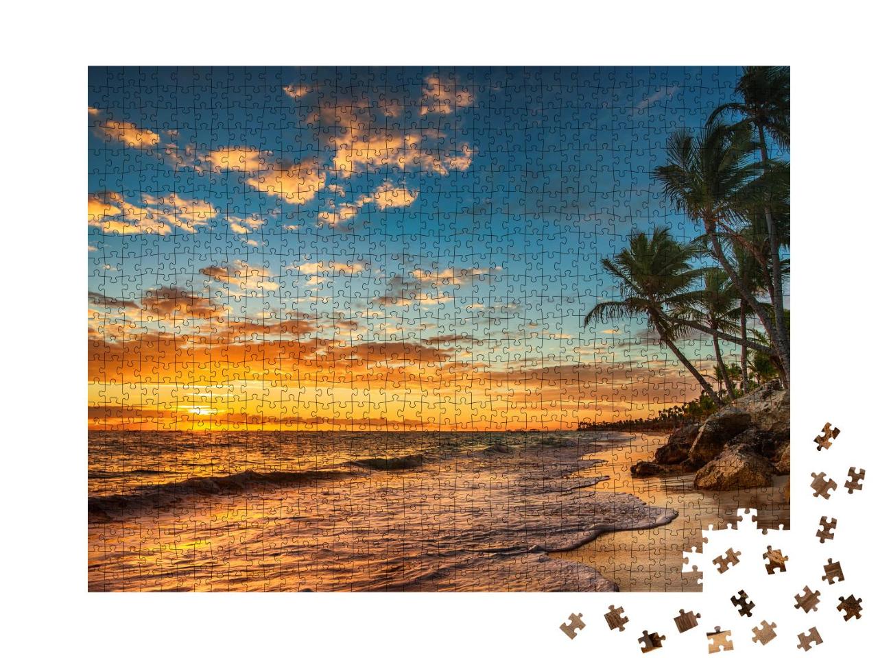 Puzzle 1000 Teile „Sonnenaufgang auf einer tropischen Insel“