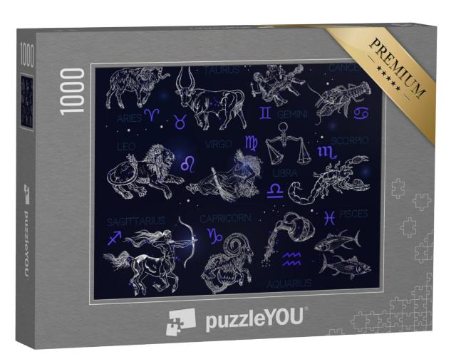 Puzzel 1000 stukjes „Sterrenbeelden, dierenriemtekens, horoscopen, vintage gravurestijl“