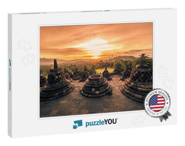 Dramatic Sunset Borobudur Temple At Sunset Yogyakarta, Ja... Jigsaw Puzzle