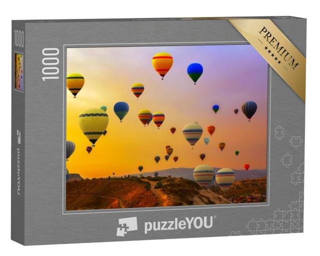 Puzzel 1000 stukjes „Luchtballonnen landen op een berg, Cappadocië, Turkije“