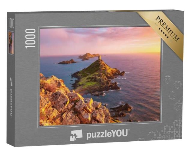 Puzzel 1000 stukjes „Zonsondergang bij de Torra di a Parata met de Genuese toren, Corsica“