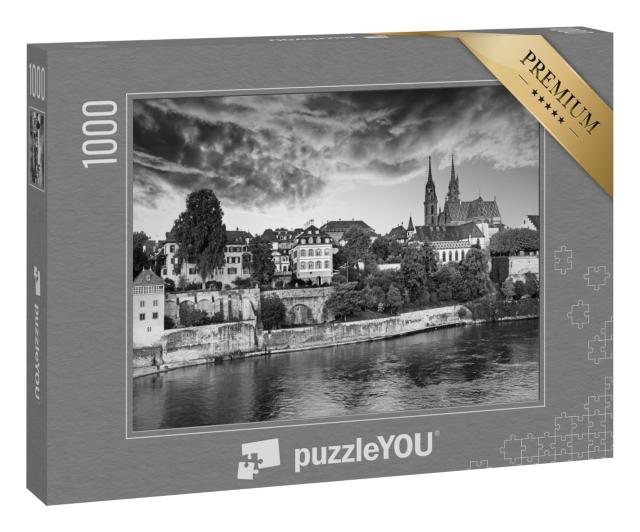 Puzzle 1000 Teile „Beeindruckende Aufnahme in schwarz-weiß der Altstadt von Basel, Schweiz“