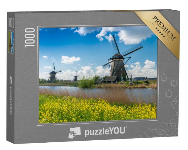 Puzzel 1000 stukjes „Oude windmolens bij Kinderdijk, Nederland“