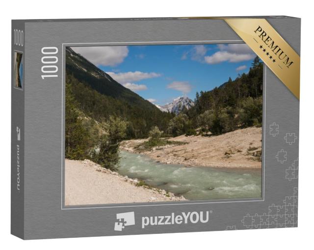 Puzzel 1000 stukjes „Uitzicht op de Isar bij het dorp Scharnitz, Oostenrijkse Alpen“