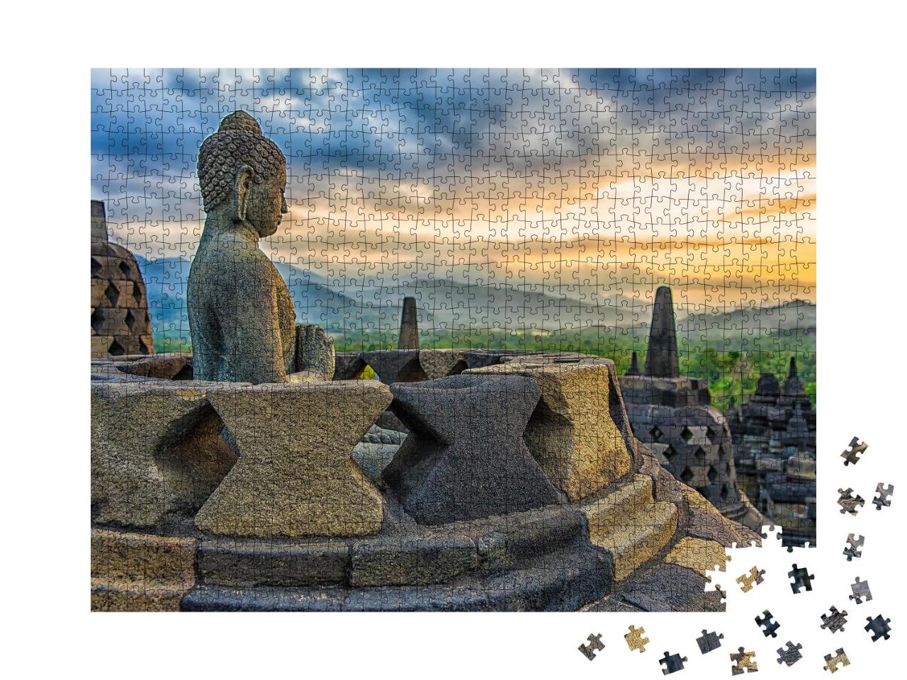 Puzzle 1000 Teile „Borobudur-Tempel bei Sonnenuntergang, Java, Indonesien“