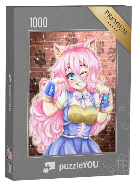 Puzzel 1000 stukjes „Anime: Neko meisje met roze haar“