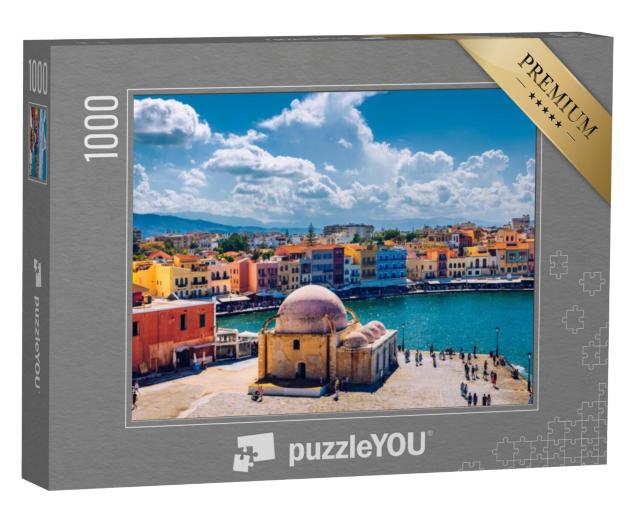 Puzzel 1000 stukjes „Moskee in de oude Venetiaanse haven van de stad Chania, Kreta“