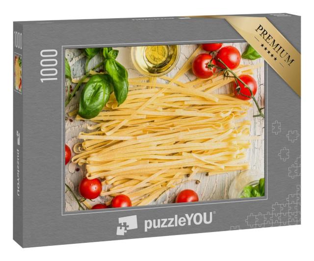 Puzzle 1000 Teile „Italienische Nudeln mit Tomaten, Basilikum und Öl“