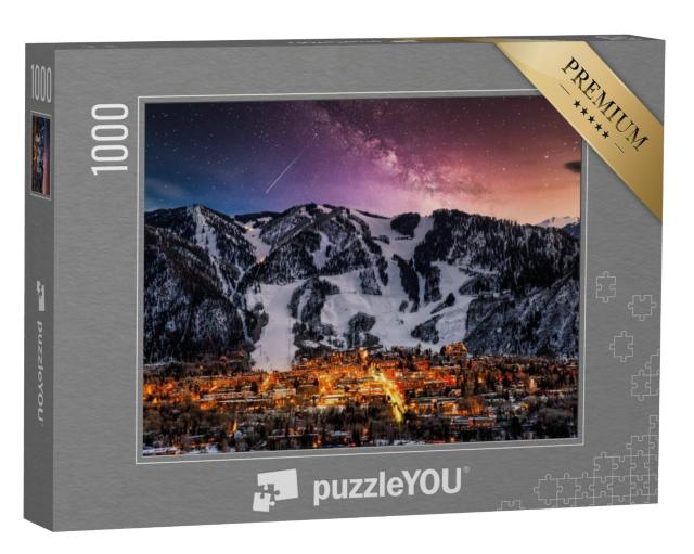 Puzzel 1000 stukjes „Skyline van de stad Aspen met Melkweg“