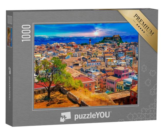 Puzzel 1000 stukjes „Panoramisch uitzicht op Kerkyra, hoofdstad van het eiland Corfu, Griekenland“