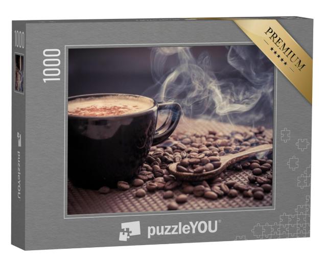 Puzzel 1000 stukjes „Geurige hete koffie omringd door versgebrande koffiebonen“