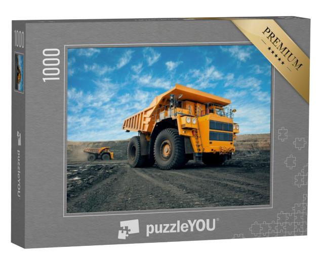 Puzzel 1000 stukjes „Oranje kiepwagen laadt kolen in de steengroeve“