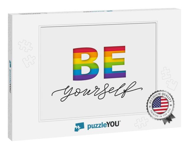 Be Yourself Quote. Lgbt Rainbow Pride Flag. Paper... Jigsaw Puzzle