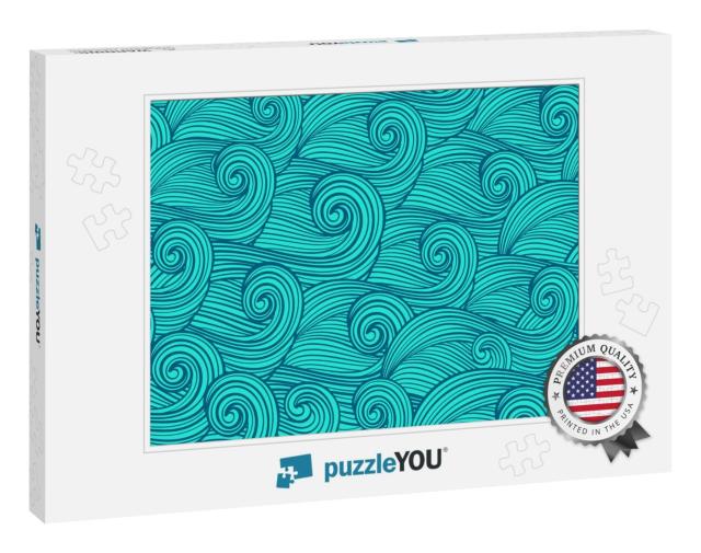 Abstract Ocean Waves. Hand Drawn Seamless Texture. Vector... Jigsaw Puzzle