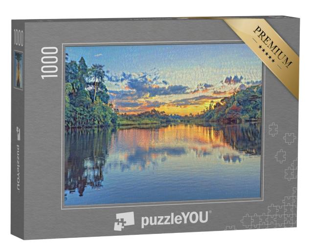 Puzzel 1000 stukjes „in de stijl van Paul-Cezanne - Zonsondergang aan de Amazone“