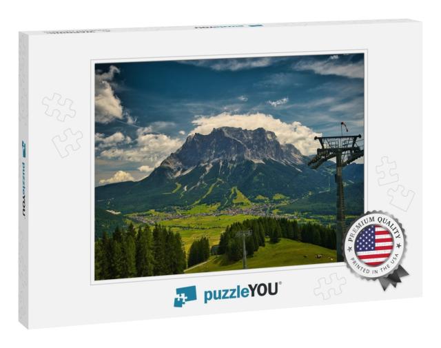 Zugspitze & Lift with Dramatic Sky in Bavaria... Jigsaw Puzzle