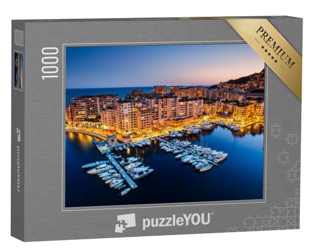 Puzzel 1000 stukjes „Nachtzicht van Fontvieille en de haven van Monaco“