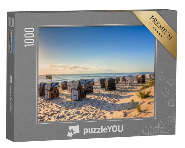 Puzzel 1000 stukjes „Strand met veel strandstoelen na zonsopgang“