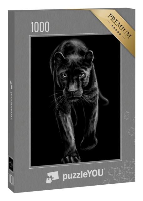 Puzzle 1000 Teile „Panther: künstlerisches, skizzenhaftes, schwarz-weißes Porträt“