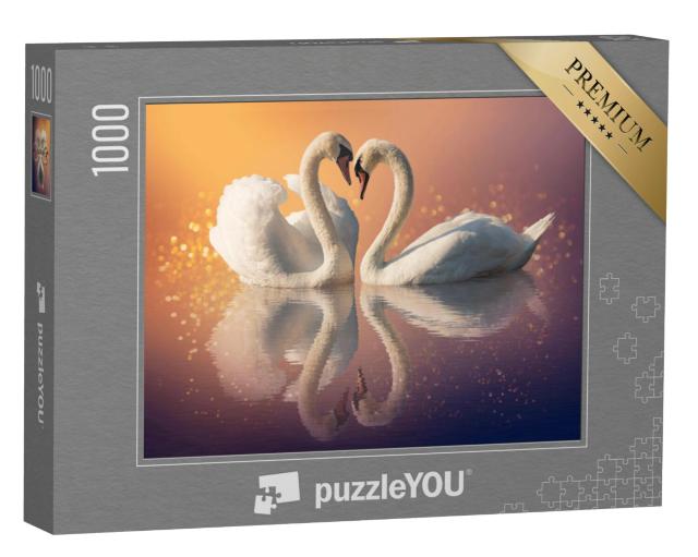 Puzzel 1000 stukjes „Een zwanenpaar in de zonsondergang“