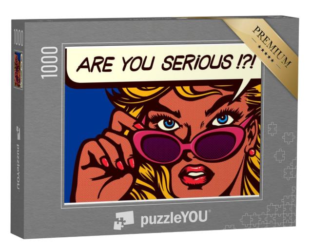 Puzzel 1000 stukjes „Pop-art stripstijl - sceptische vrouw met zonnebril“