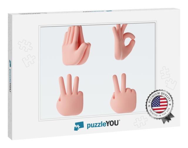 3D Cartoon Hand Gestures Icons Set on Isolated White Back... Jigsaw Puzzle