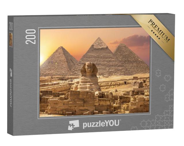 Puzzel 200 stukjes „Wereldwonderen uit Egypte: Piramides met Sfinx, Gizeh“