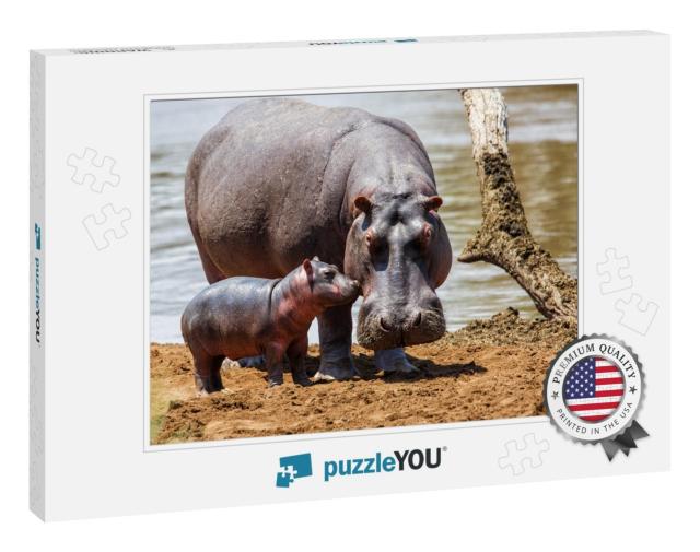 Hippo Mother with Her Baby in the Masai Mara National Par... Jigsaw Puzzle